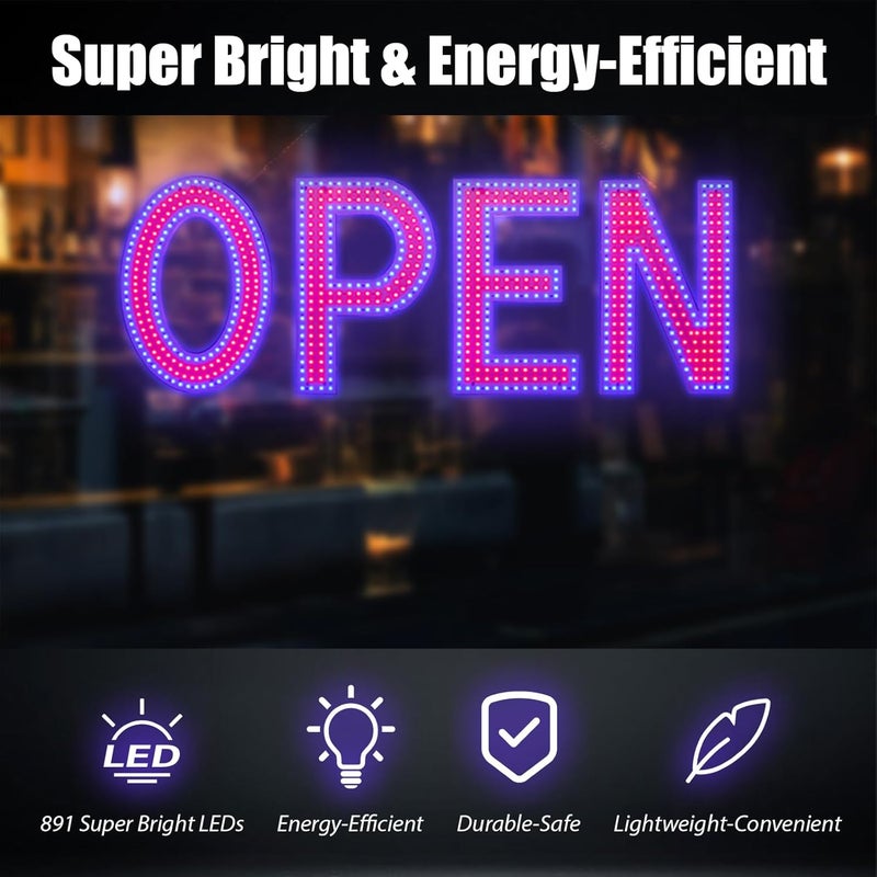 Thirdpolite Open Sign for Business, 40"x14" Dimmable Large LED Open Signs with Hanging Installation for Bar Pubs Store Restaurant Office Hotel Salon Red & Blue - Image 5